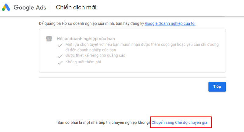 Chọn chế độ chuyên gia