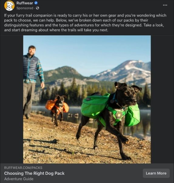 Quảng cáo của Ruffwear trên Facebook