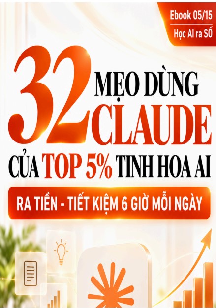 Bìa ebook 32 mẹo dùng Claude trong chuỗi Học AI ra SỐ