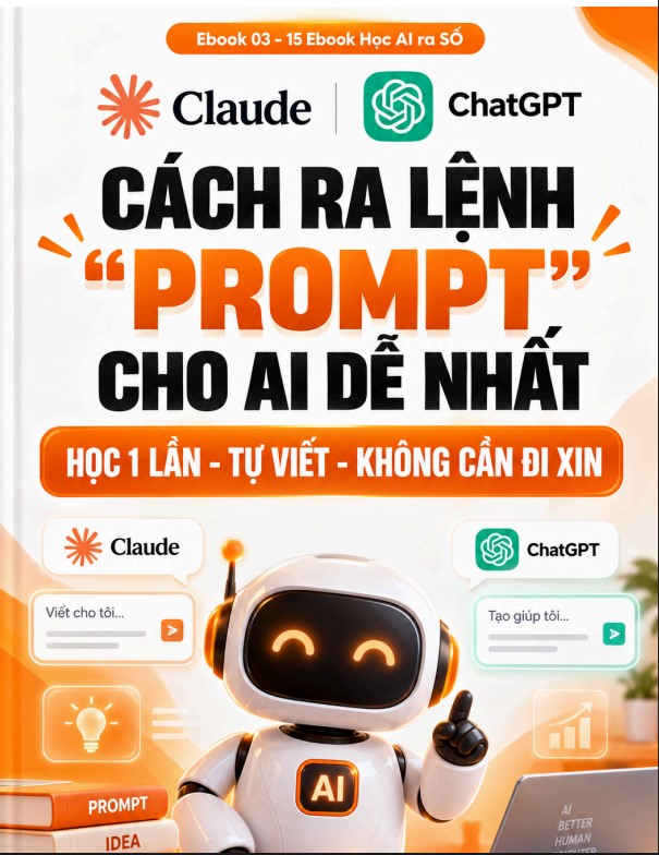 Bìa ebook Cách ra lệnh prompt cho AI dễ nhất trong chuỗi Học AI ra SỐ