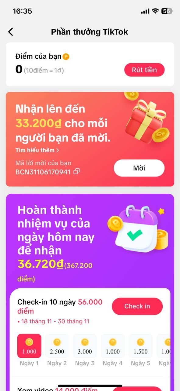 Chương trình mời đăng ký của Tiktok