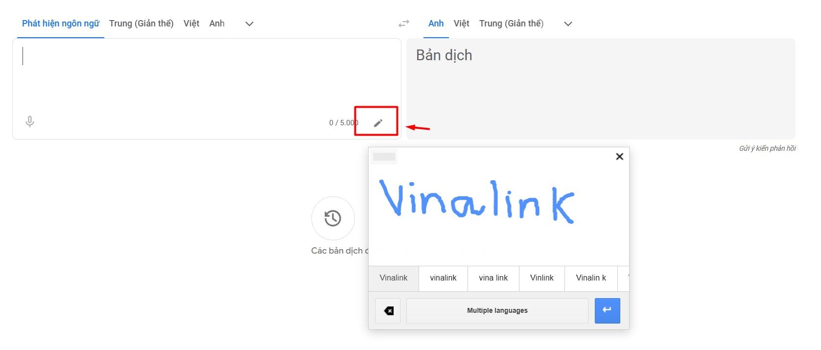 dịch vẽ ra chữ google dịch