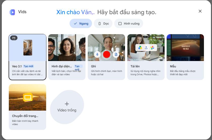 Giao diện Google Vids