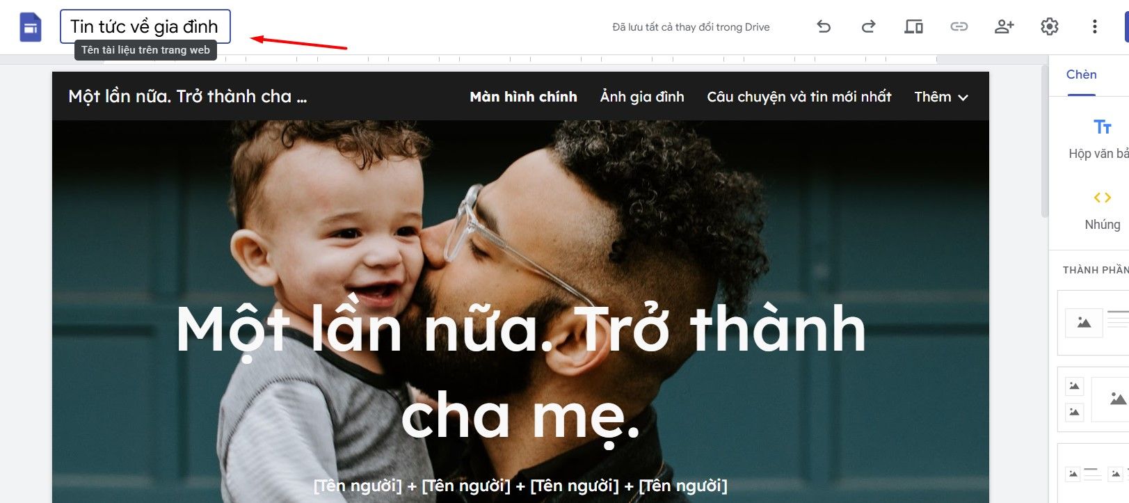 Đặt tiêu đề cho website Google Sites