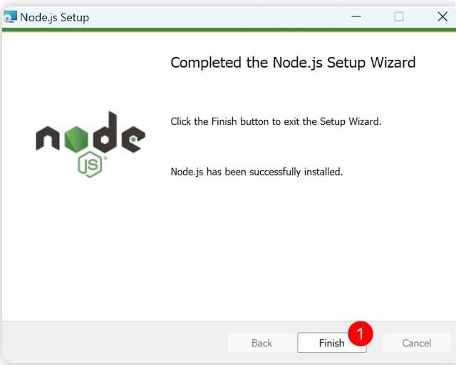 Cài đặt nodejs thành công