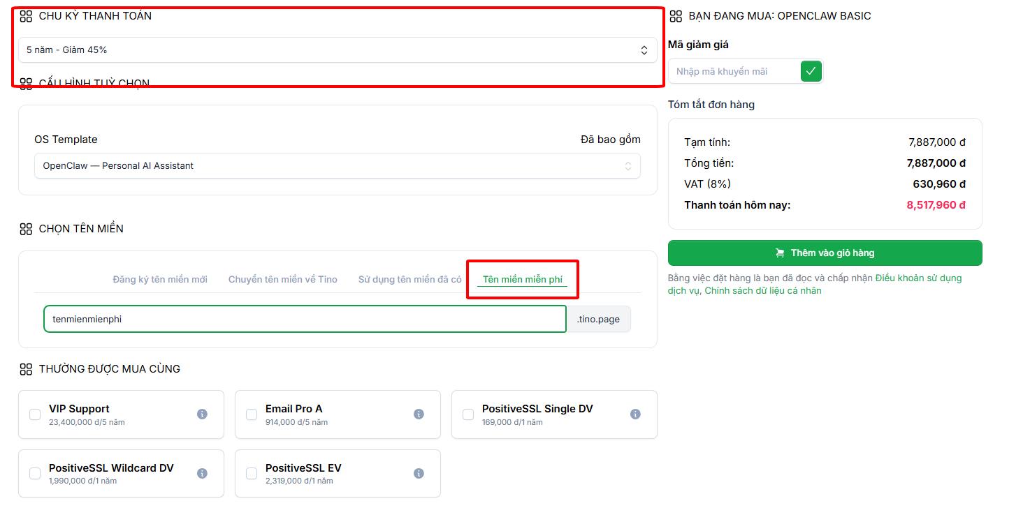 chọn gói thanh toán