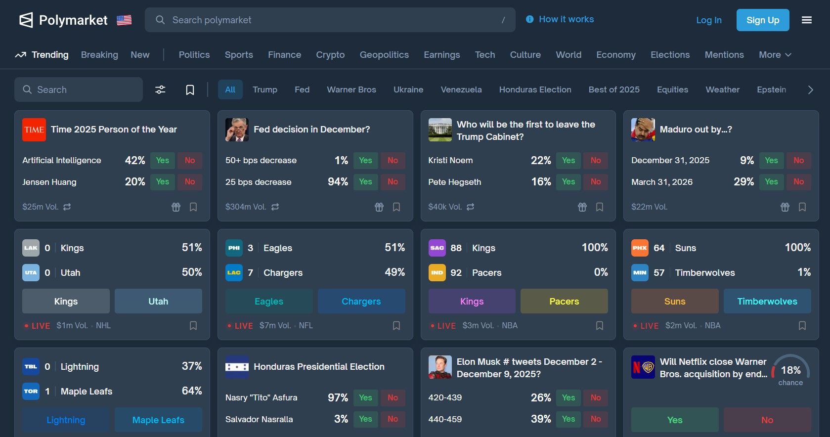 giao diện Polymarket