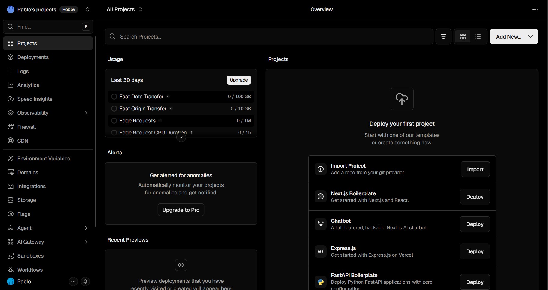Dashboard của Vercel App