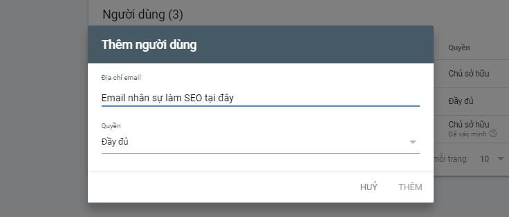 Điền Email nhân sự làm SEO và chọn Đầy đủ - Full User