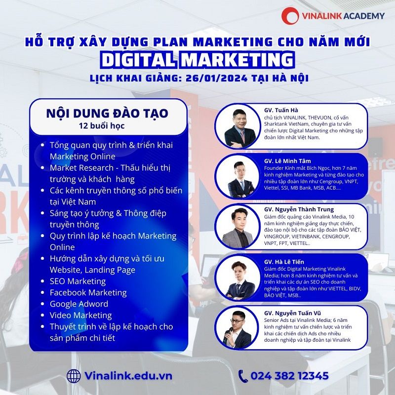 Tổng quan khoá học Lập kế hoạch Digital Marketing tại Vinalink Academy