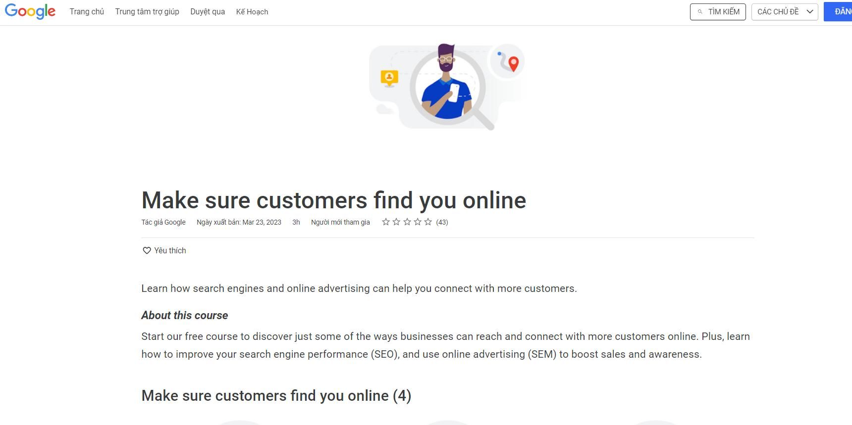 Khoá học Make sure customers find you online - Google