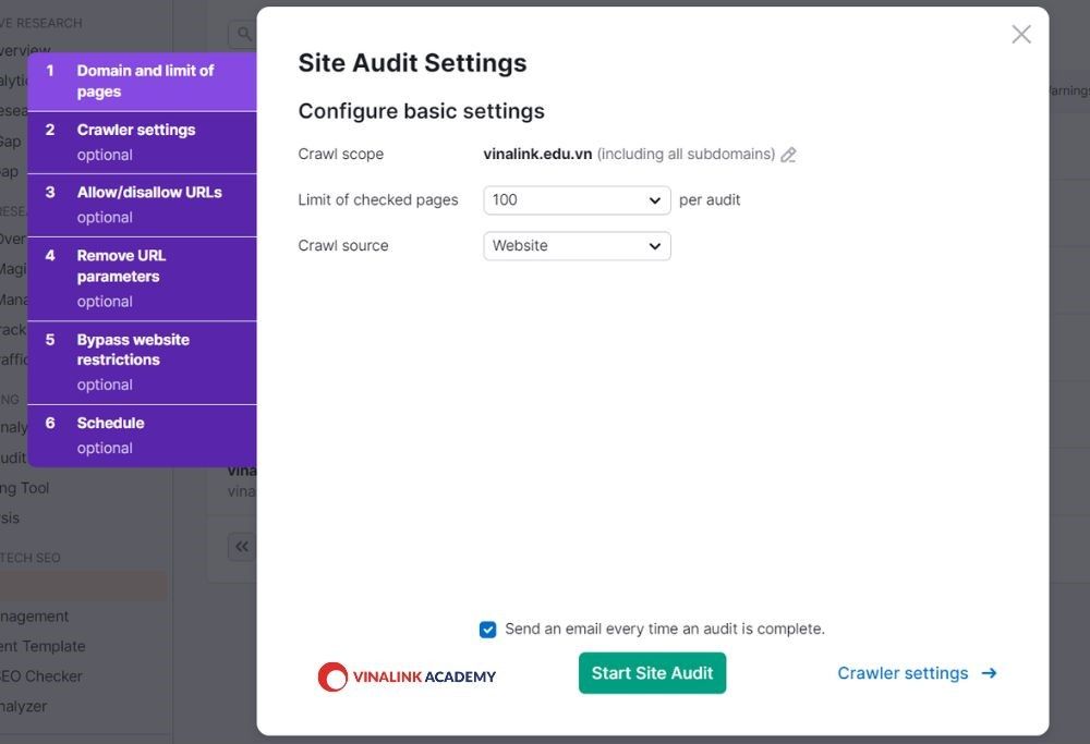 Công cụ Site Audit của Semrush