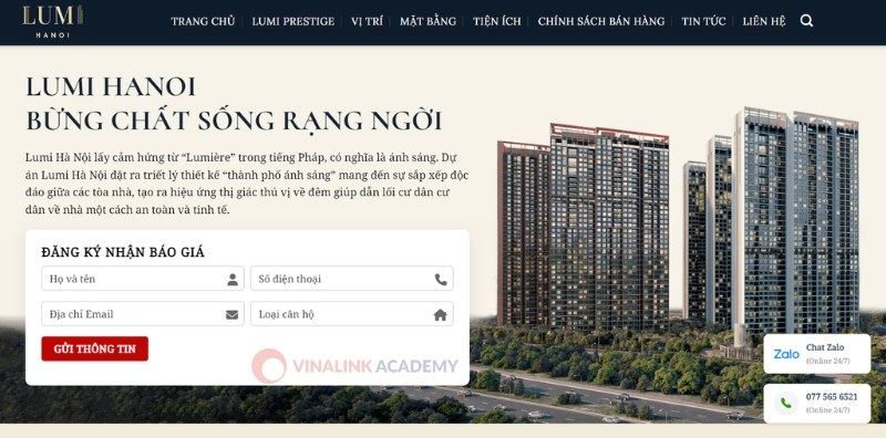 Website được bố chí bắt mắt, nút nhận báo giá rõ ràng