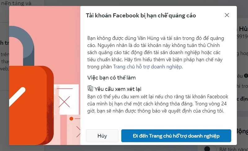 Tài khoản quảng cáo vi phạm chính sách của Facebook